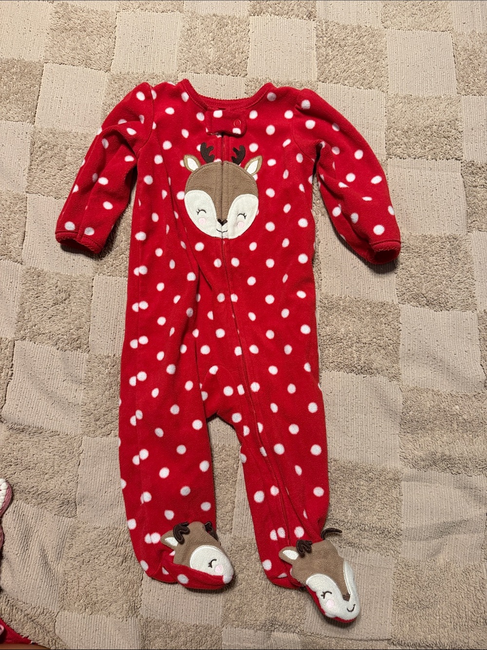 Red Polka Dot Reindeer Footed One-Piece for Kids